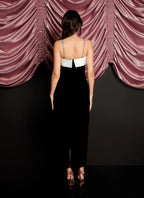 Sister Jane Black Velvet Midi Dress with White Bow & Embellished Straps
