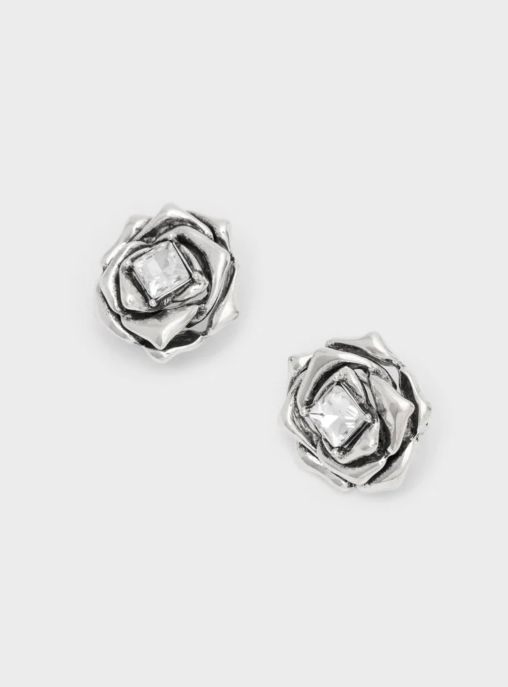 NALI Silver Rose Shaped Earrings with Crystal Centre