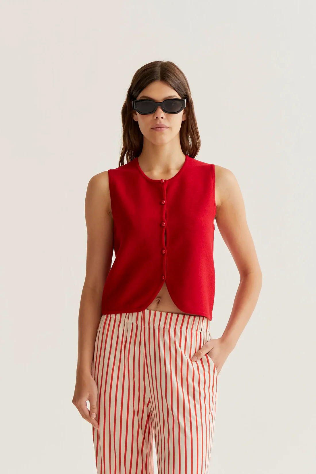 Compañía Fantástica Red Knit Waistcoat Top