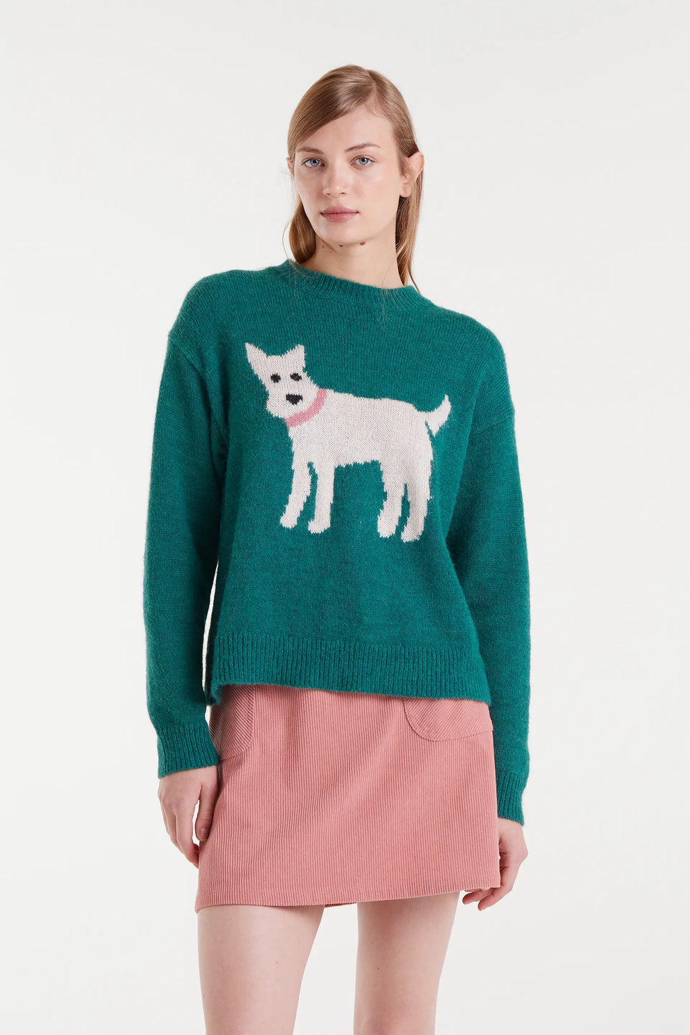 Compañia Fantástica Green Knit Jumper with Dog Print