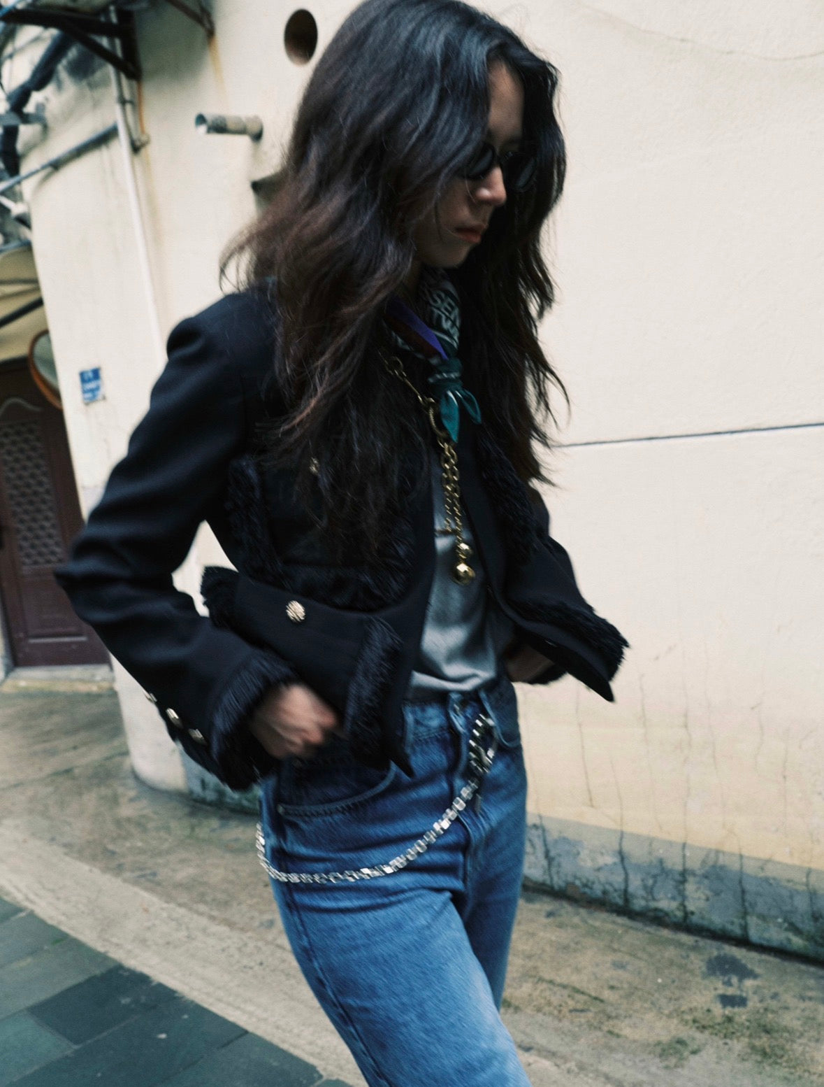 Essentiel Antwerp Black Utility Jacket with Fringe Details and Appliqué Pockets