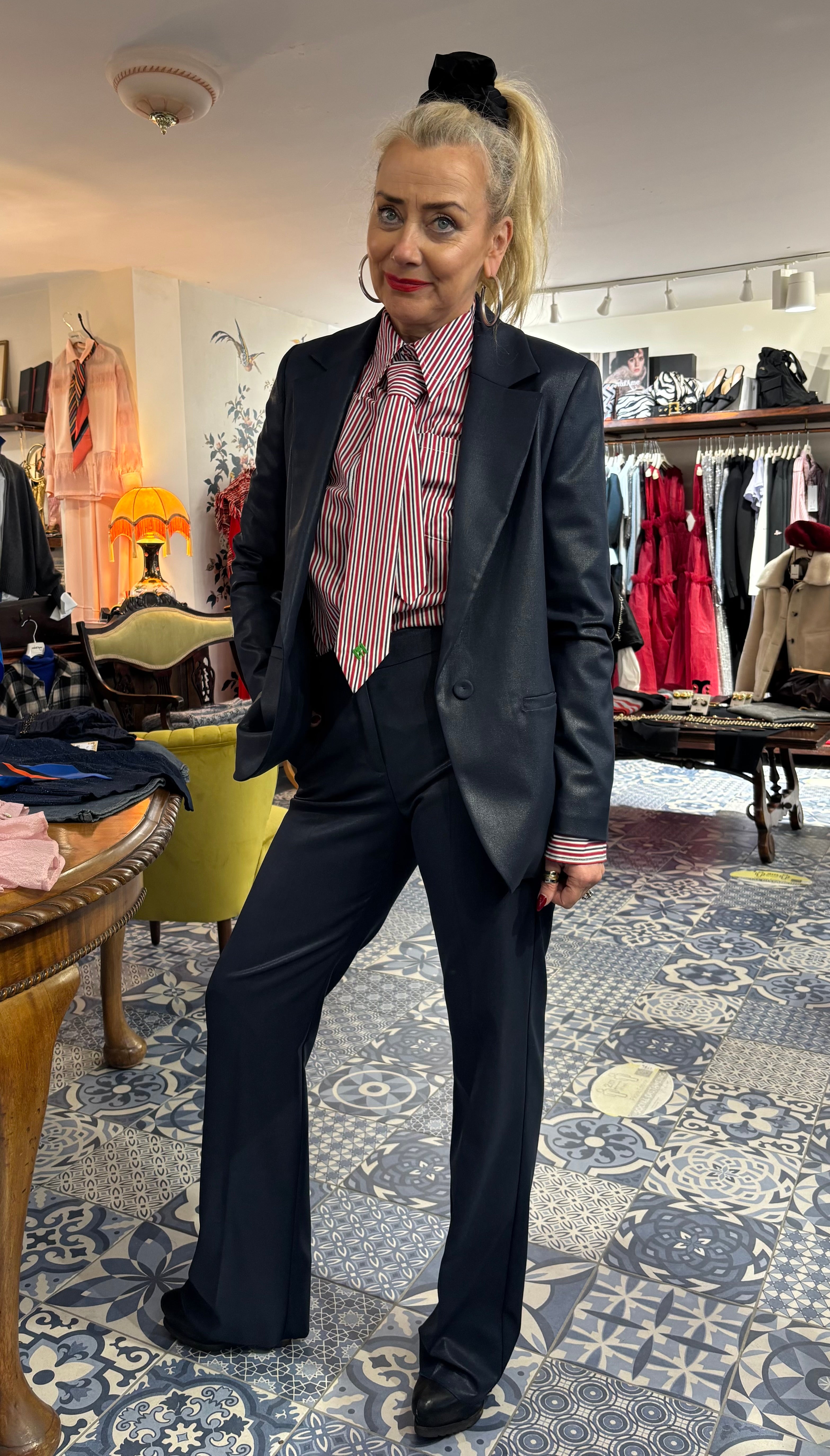 PENNYBLACK Navy Tailored Blazer in Glazed Sheen Finish