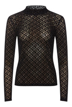 Load image into Gallery viewer, RDF Black Crew Neck Velvet Embossed Top
