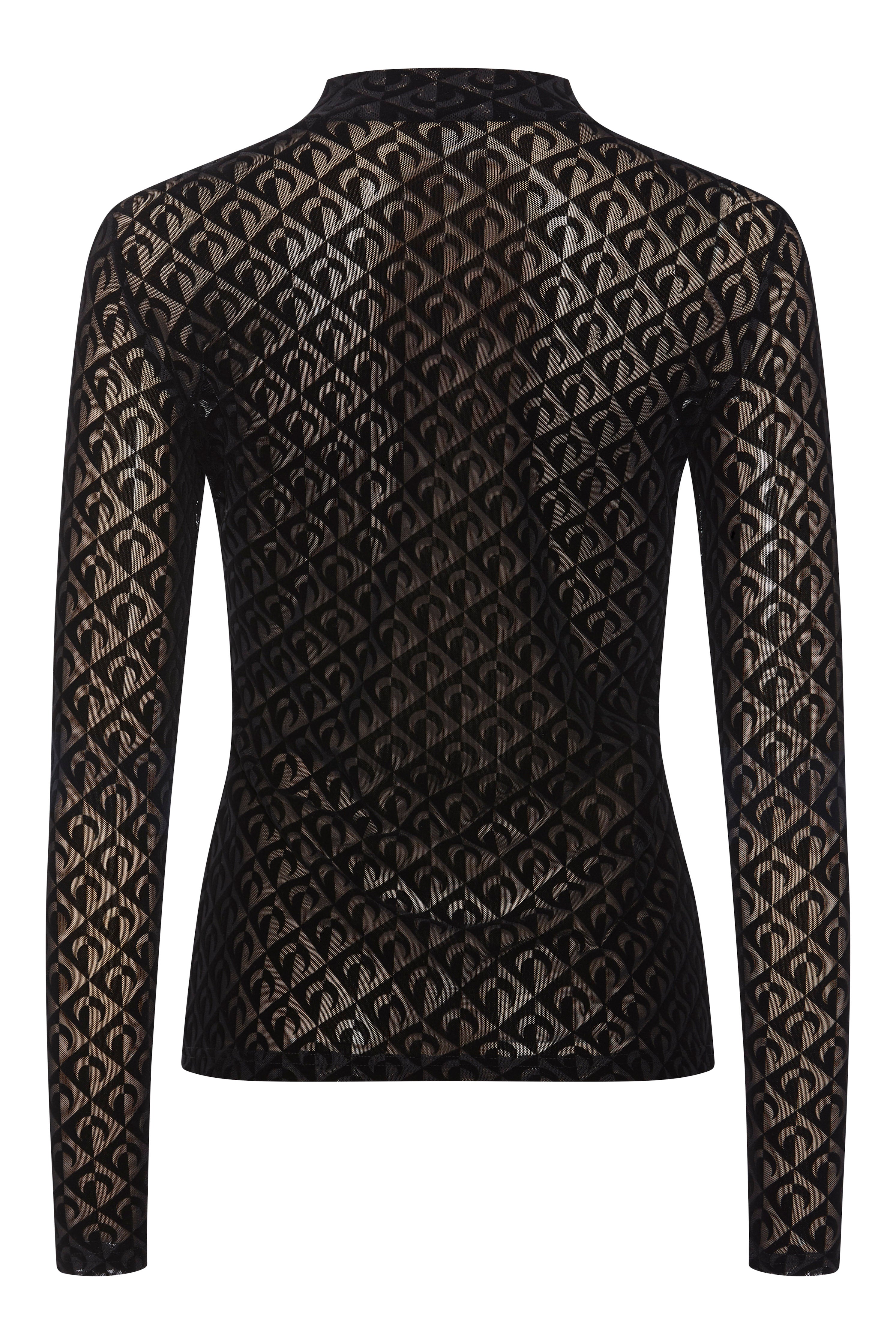 RDF Black Crew Neck Velvet Embossed Top