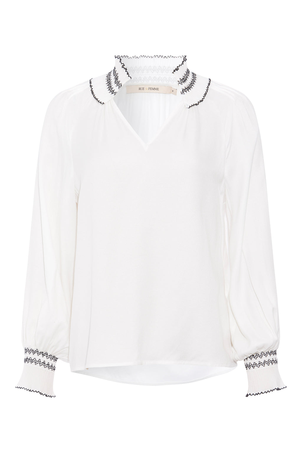 RDF White Dessa Blouse with Embroidered Trim Frill