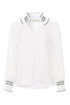 RDF White Dessa Blouse with Embroidered Trim Frill