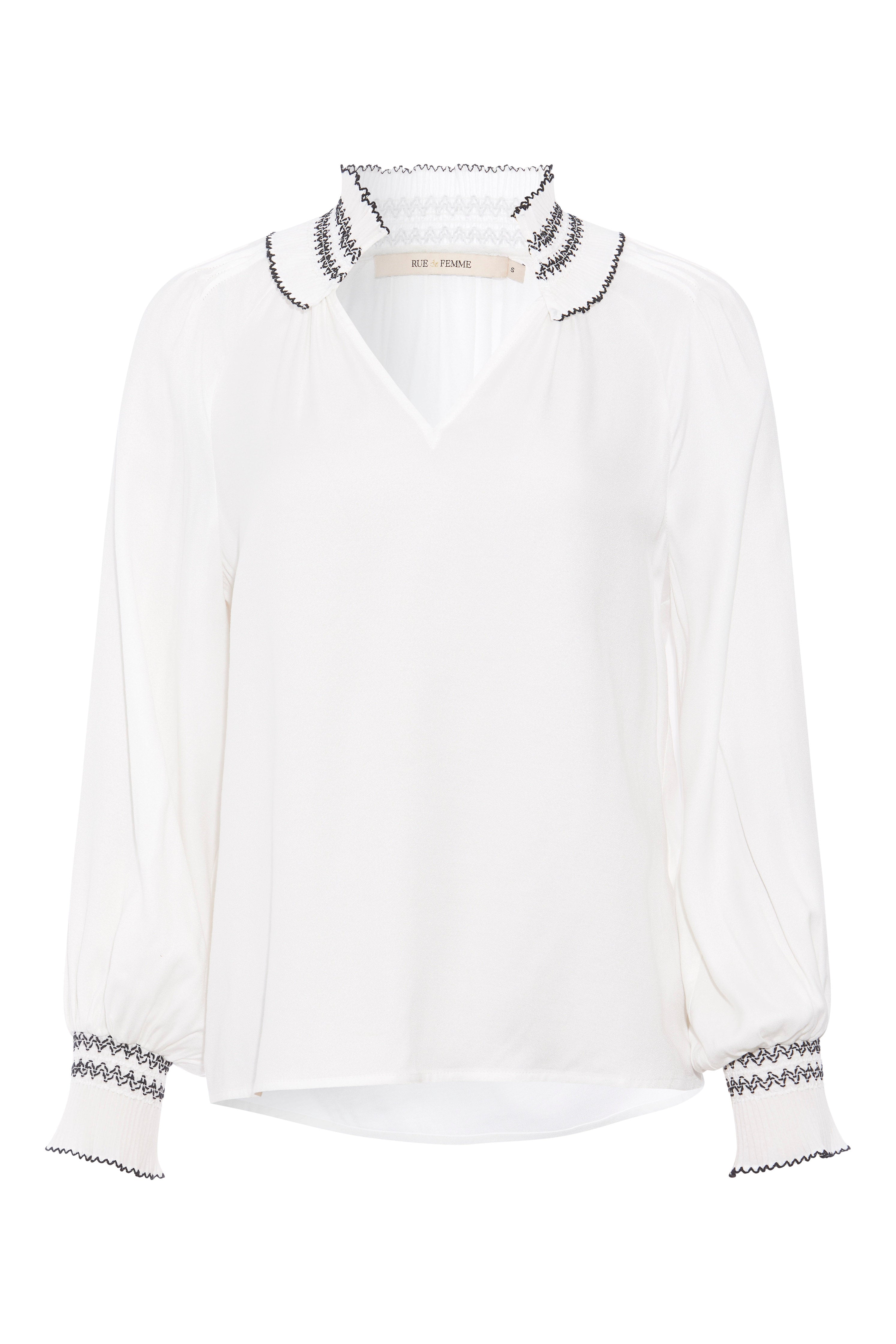 RDF White Dessa Blouse with Embroidered Trim Frill