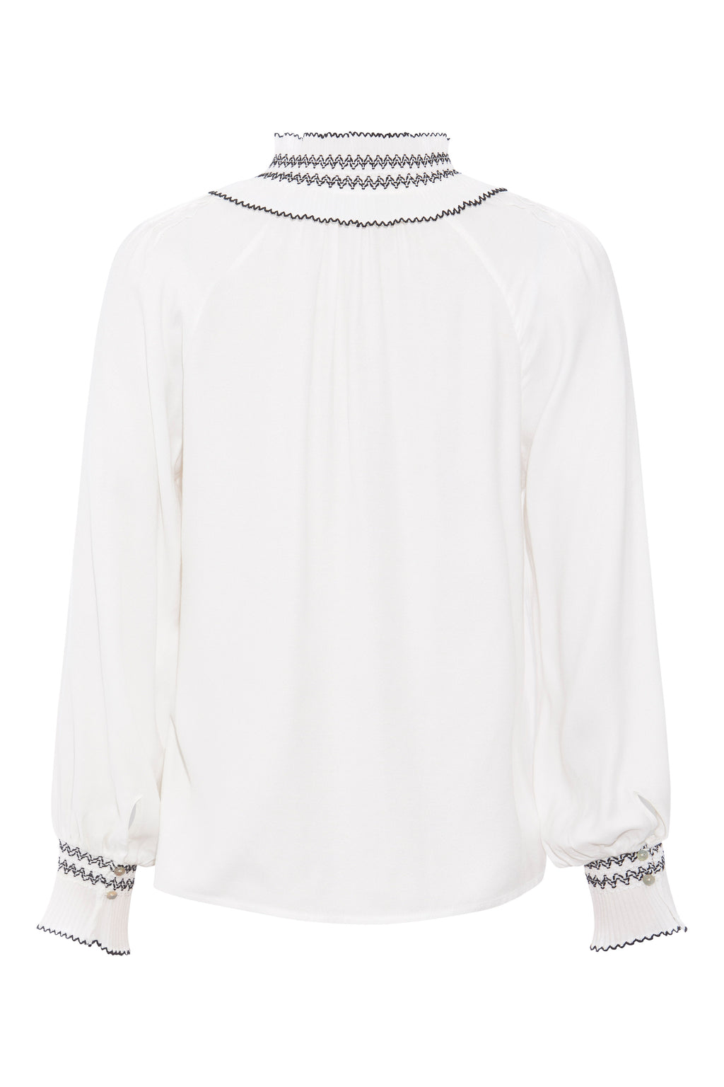RDF White Dessa Blouse with Embroidered Trim Frill