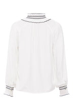 RDF White Dessa Blouse with Embroidered Trim Frill