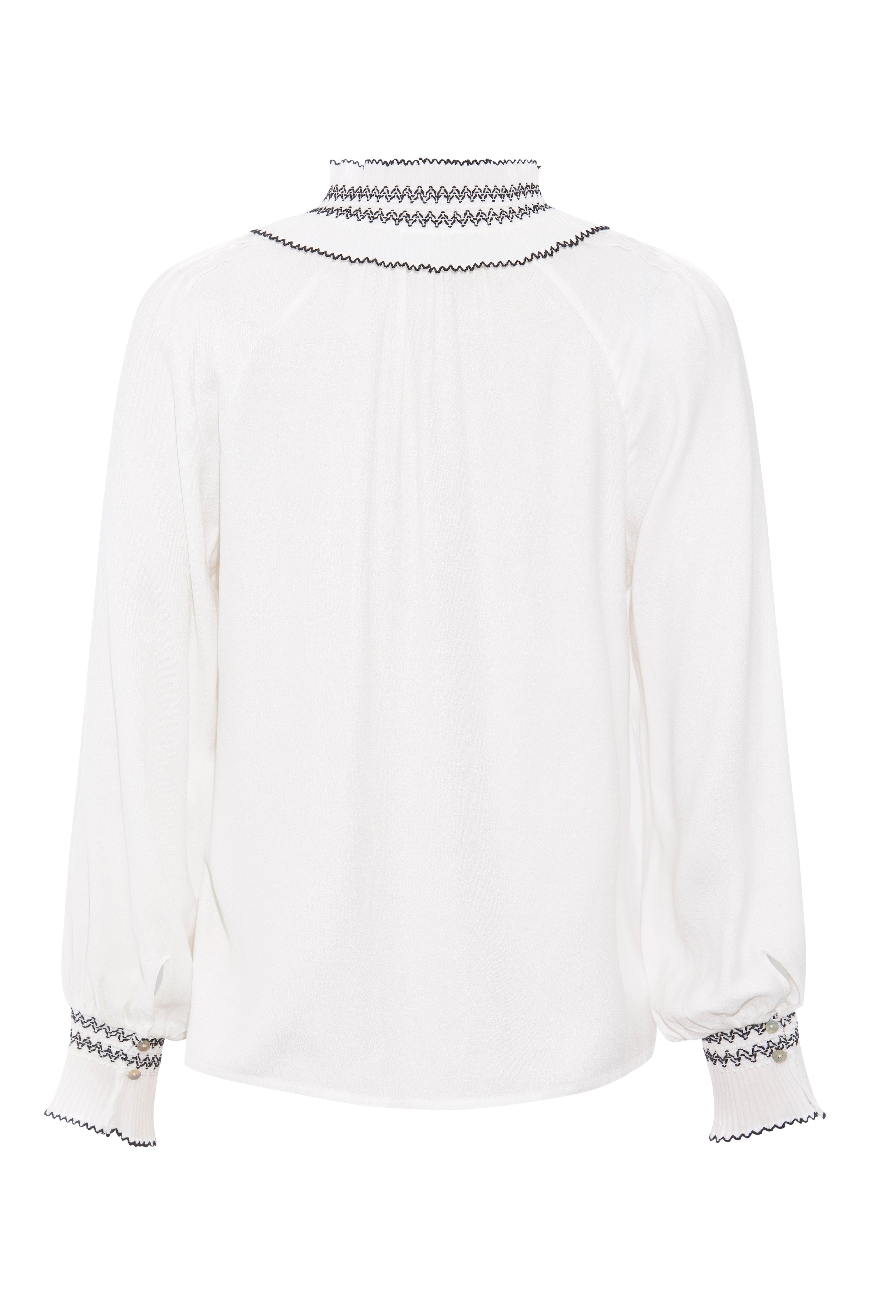 RDF White Dessa Blouse with Embroidered Trim Frill