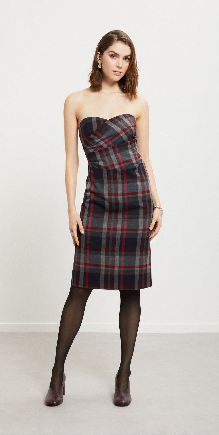 Ottod’Ame Black Red Tartan Strapless Dress