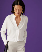 Load image into Gallery viewer, Beatrice B White Silk Mix V-Neck Blouse
