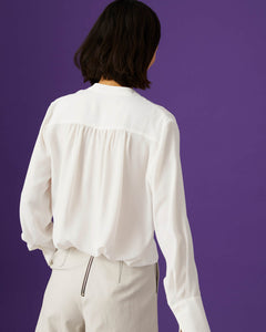 Beatrice B White Silk Mix V-Neck Blouse