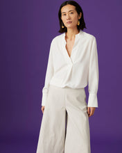 Load image into Gallery viewer, Beatrice B White Silk Mix V-Neck Blouse
