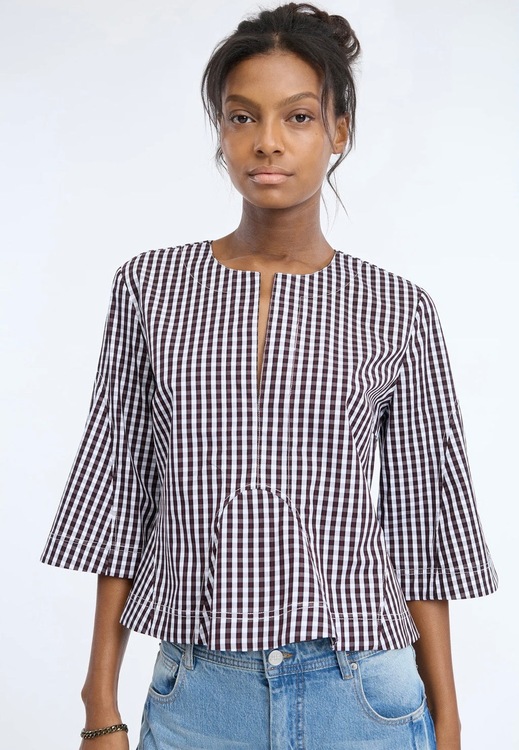 MUNTHE Red Gingham  Peplum Shirt