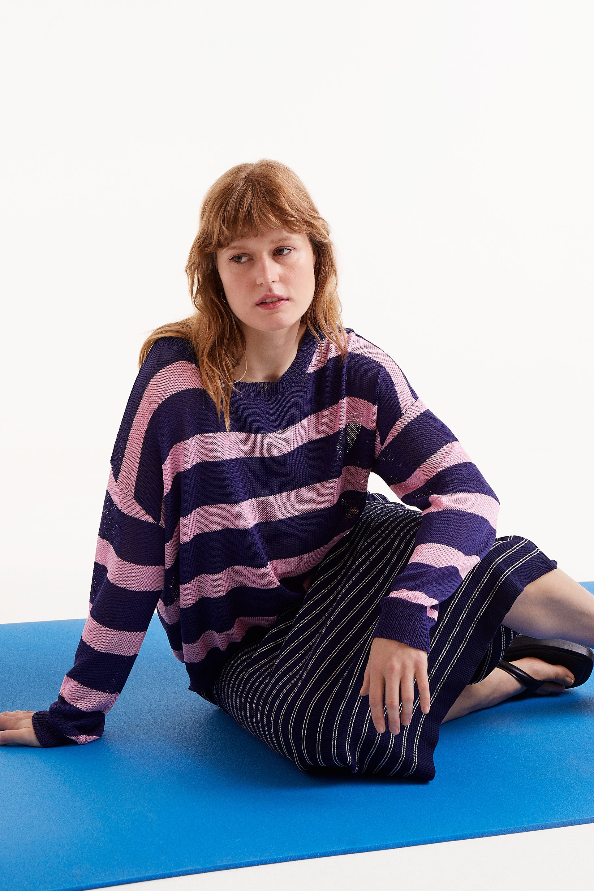 Compañia Fantastica Navy & Pink striped knit jumper