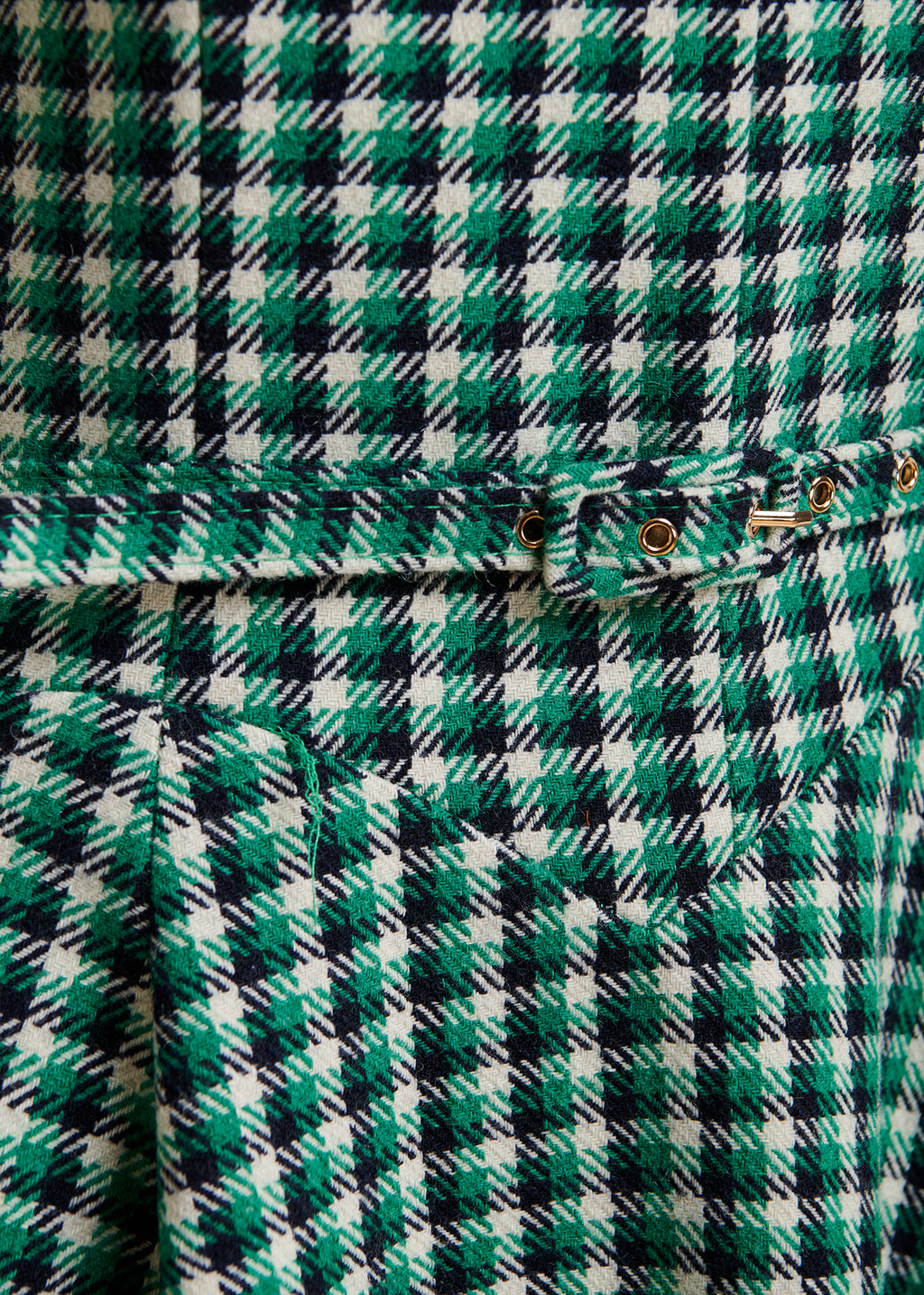Essentiel Antwerp Green Wool-Blend Checked MIDI Shirt Dress
