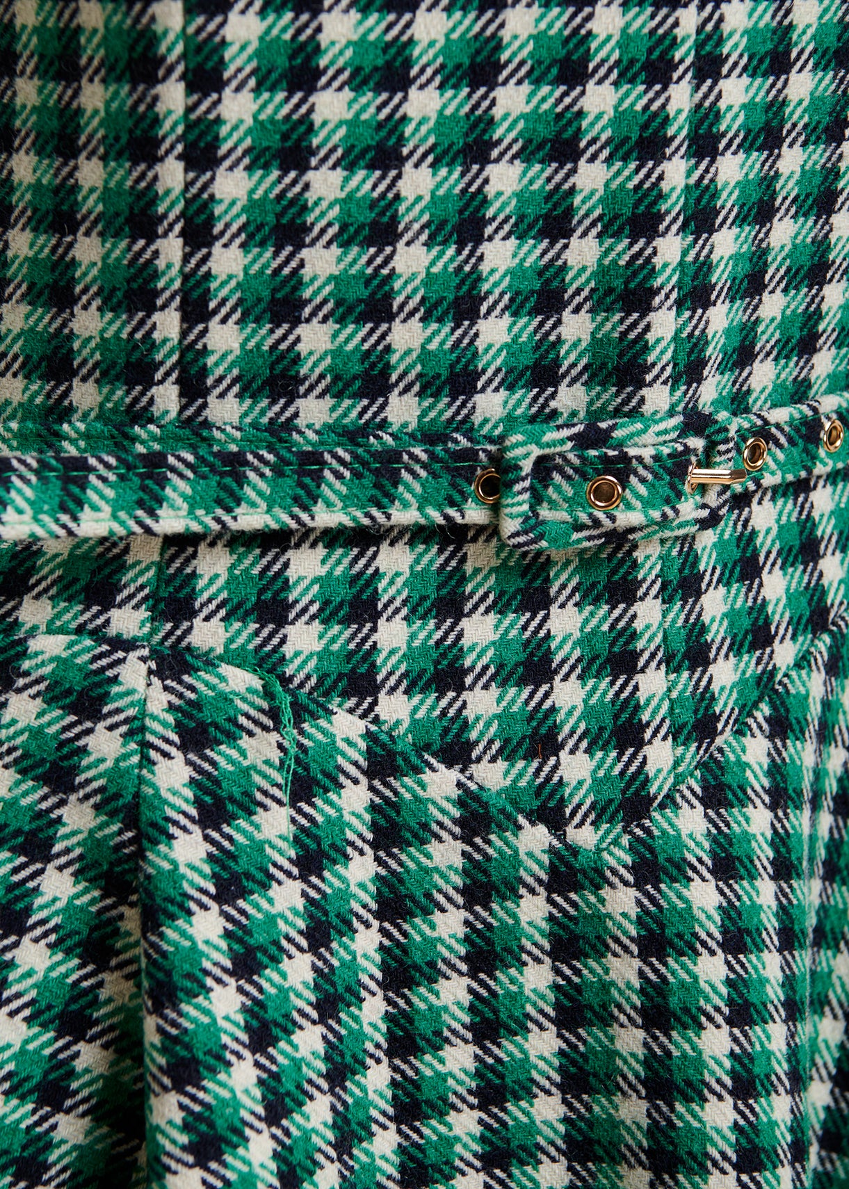 Essentiel Antwerp Green Wool-Blend Checked MIDI Shirt Dress