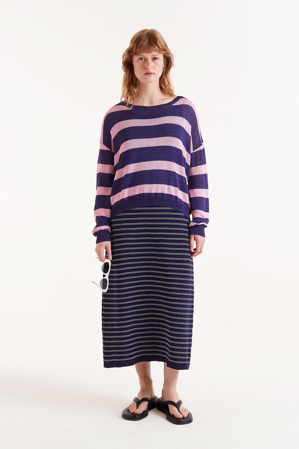 Compañia Fantastica Navy & Pink striped knit jumper