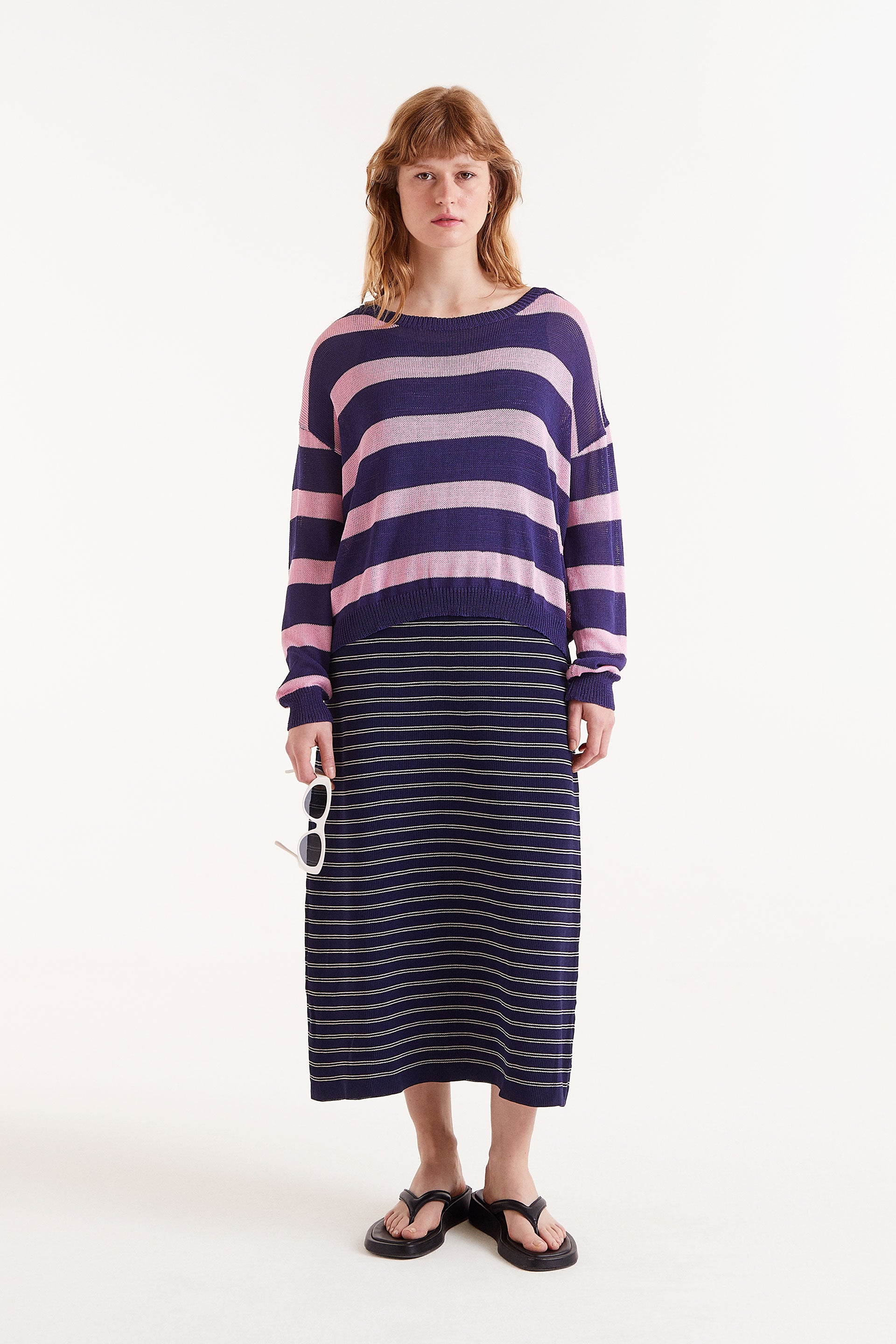 Compañia Fantastica Navy & Pink striped knit jumper