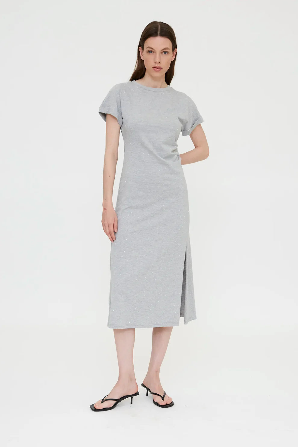 Wild Pony Grey T-Shirt Dress with Tiny Sequins