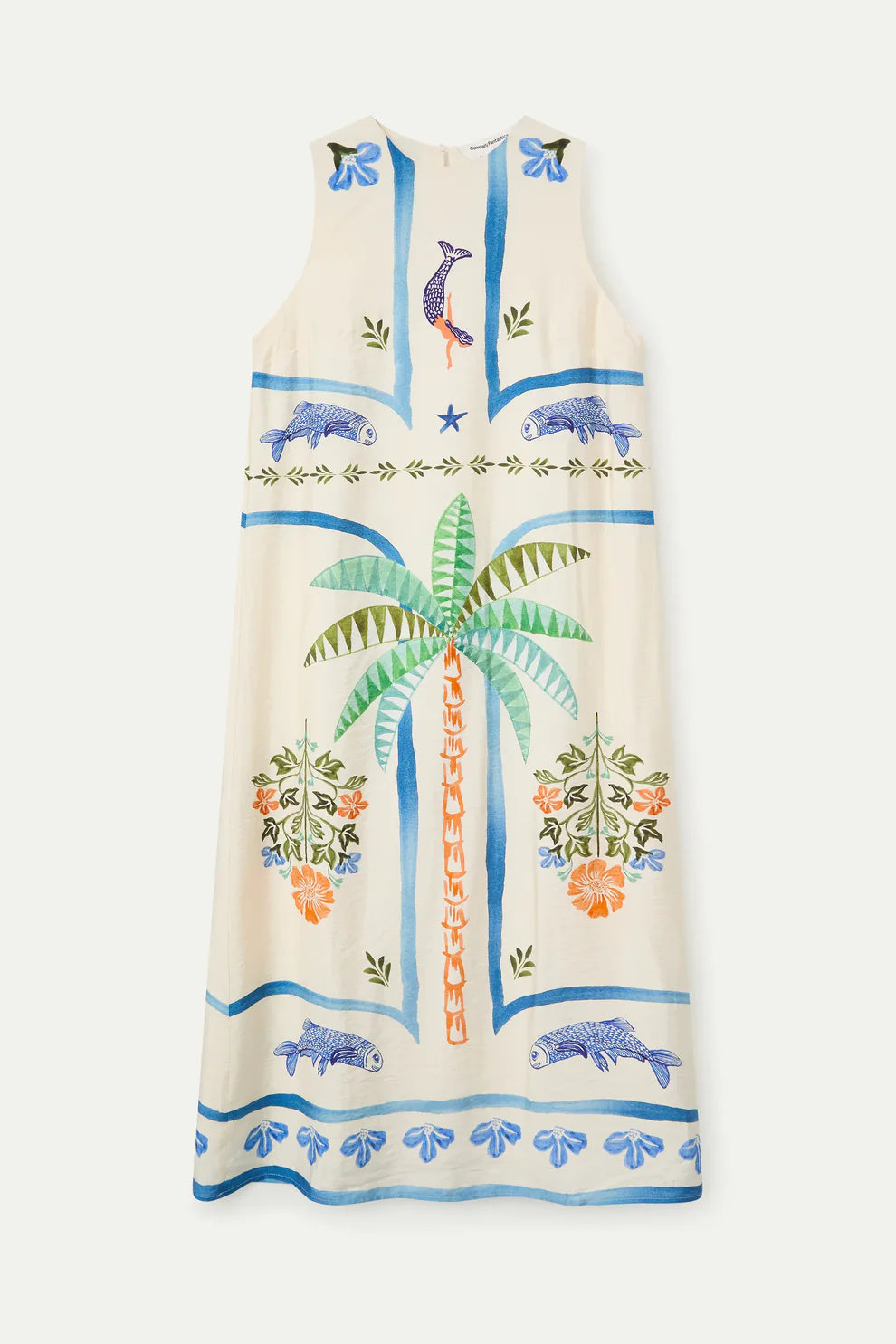 Compañía Cream Palm & Mermaid Column Dress