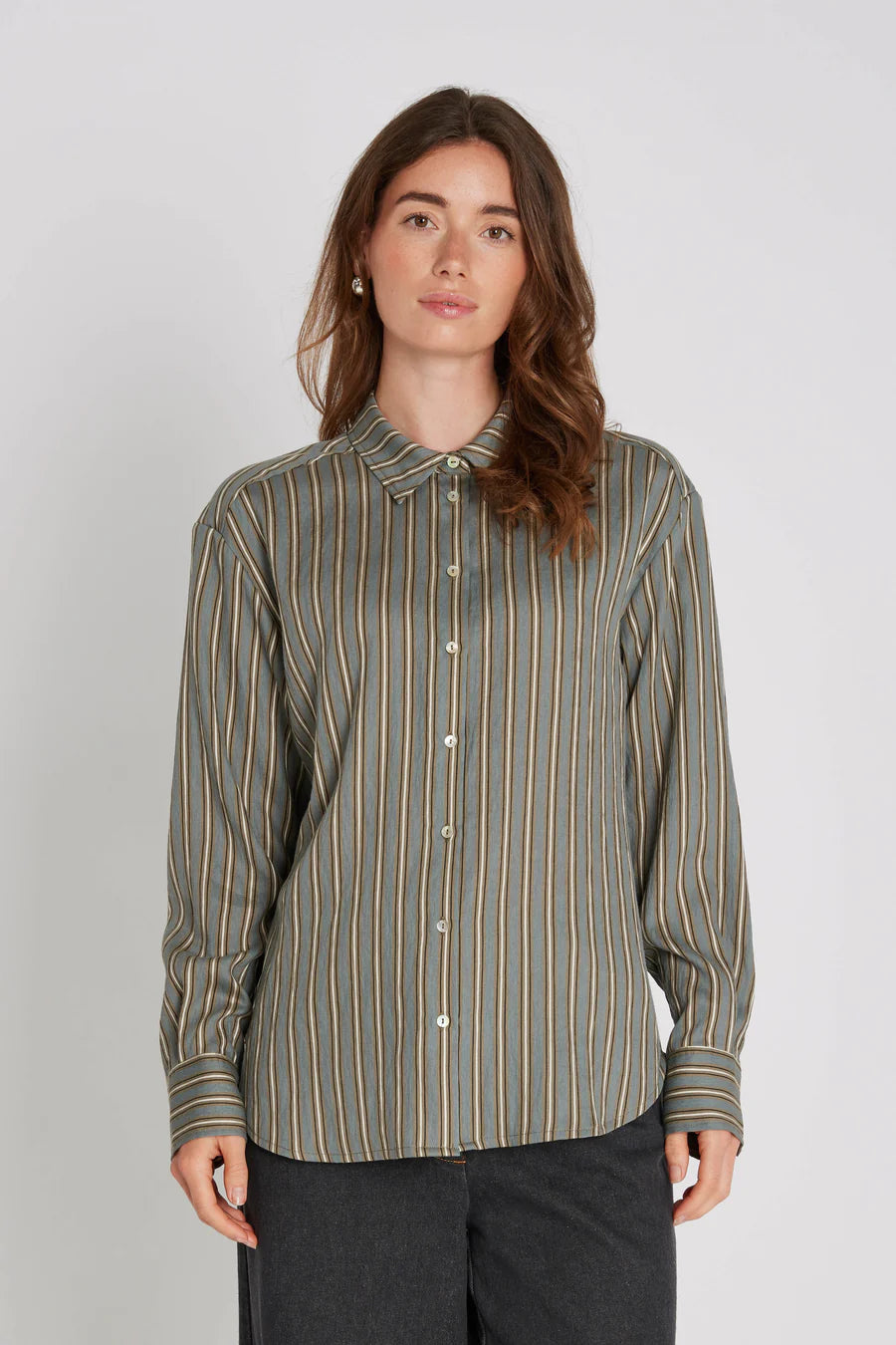 PBO Khaki Linen Stripe Shirt
