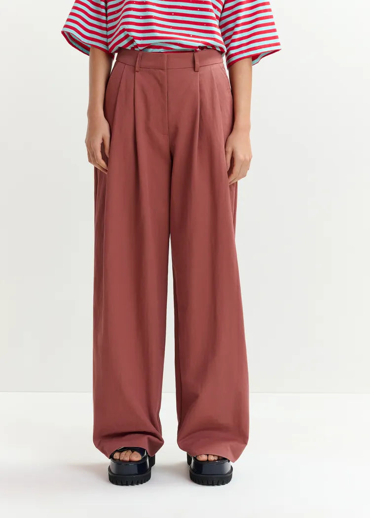 Essentiel Antwerp Terracotta Red Pleated Wide Leg Pants