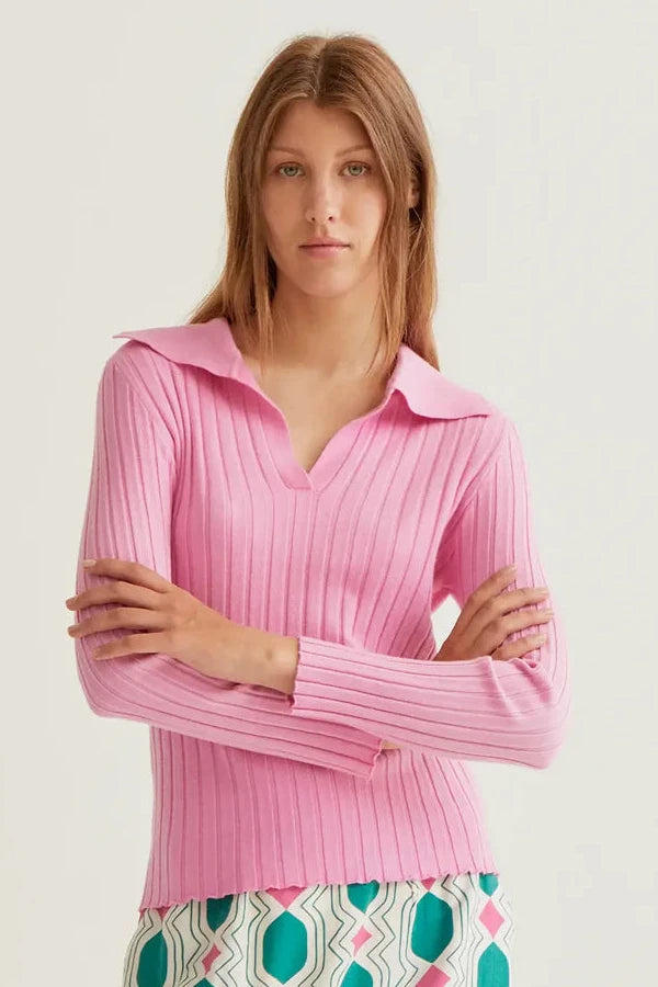 Compañía Fantástica Candy Pink Fine Knit Jumper with Collar