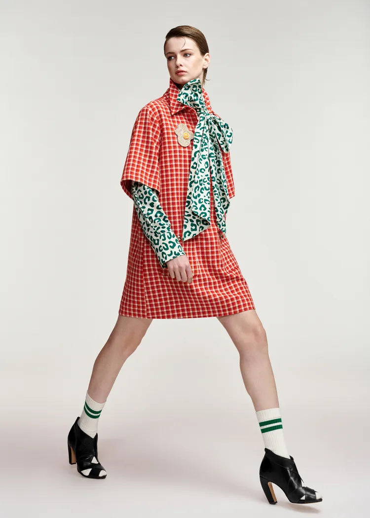 Essentiel Antwerp Red & Cream Checked Polo Mini Dress