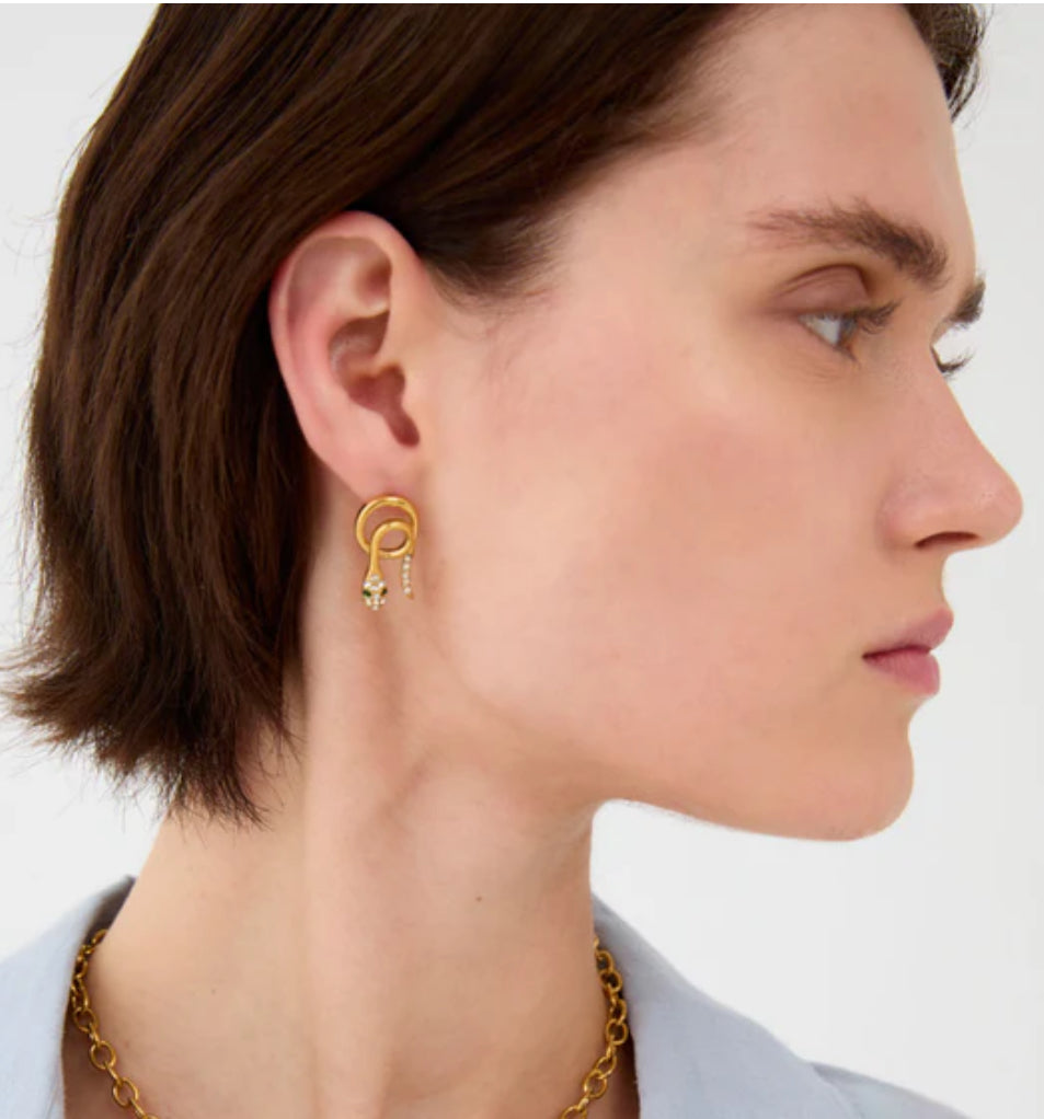 NALI Gold Snake Earrings with Crystals