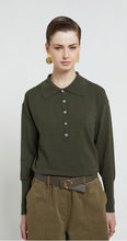 Load image into Gallery viewer, Ottod’Ame Army Green Fine Knit Jumper with Polo Collar

