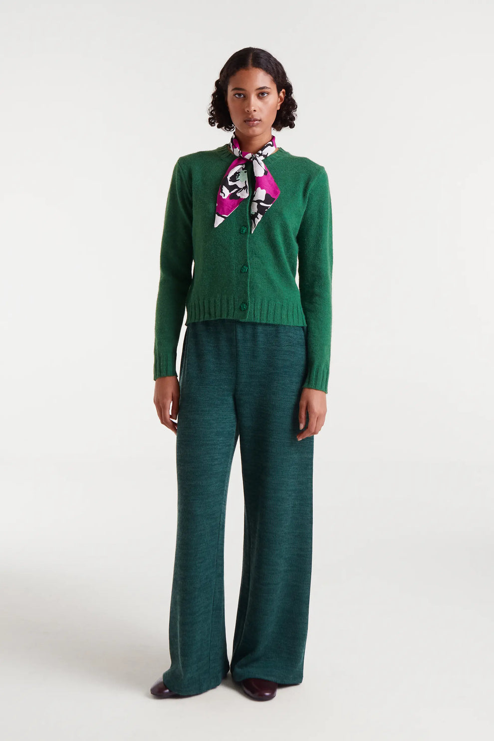 Compañia Fantastica Green Cardigan with Rose Buttons