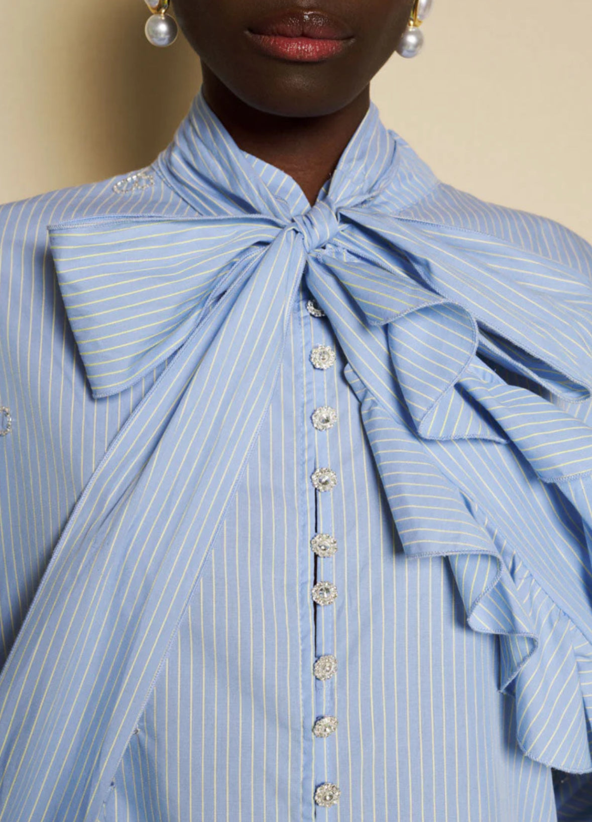 DREAM Sister Jane Blue Stripe Pussybow Fresco Blouse