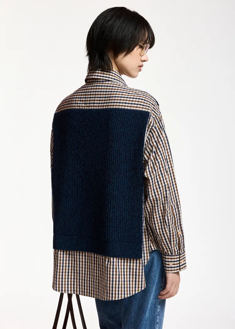 Essentiel Antwerp Shirt /Jumper with attached Navy 100% Wool waistcoat Knit