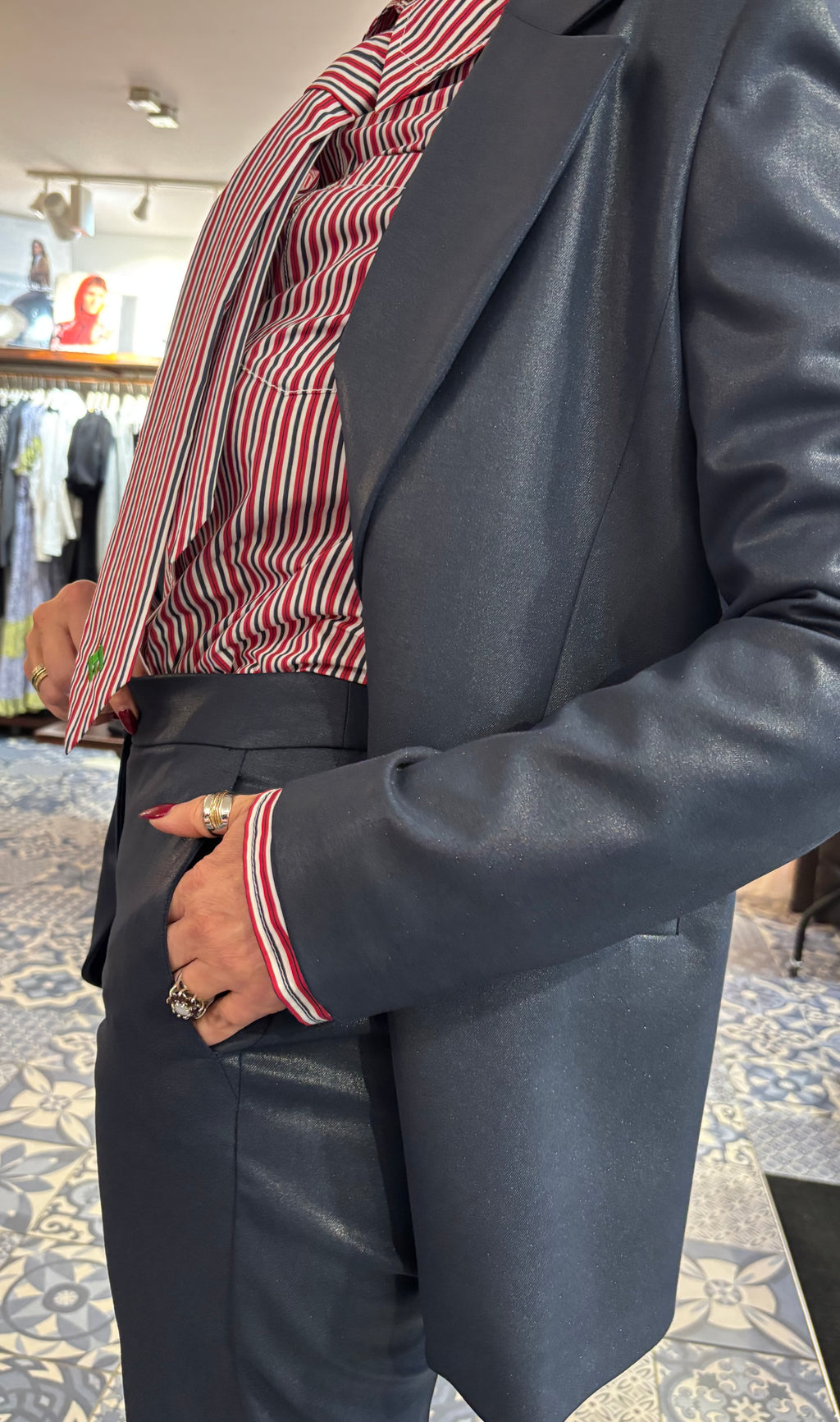 PENNYBLACK Navy Tailored Blazer in Glazed Sheen Finish