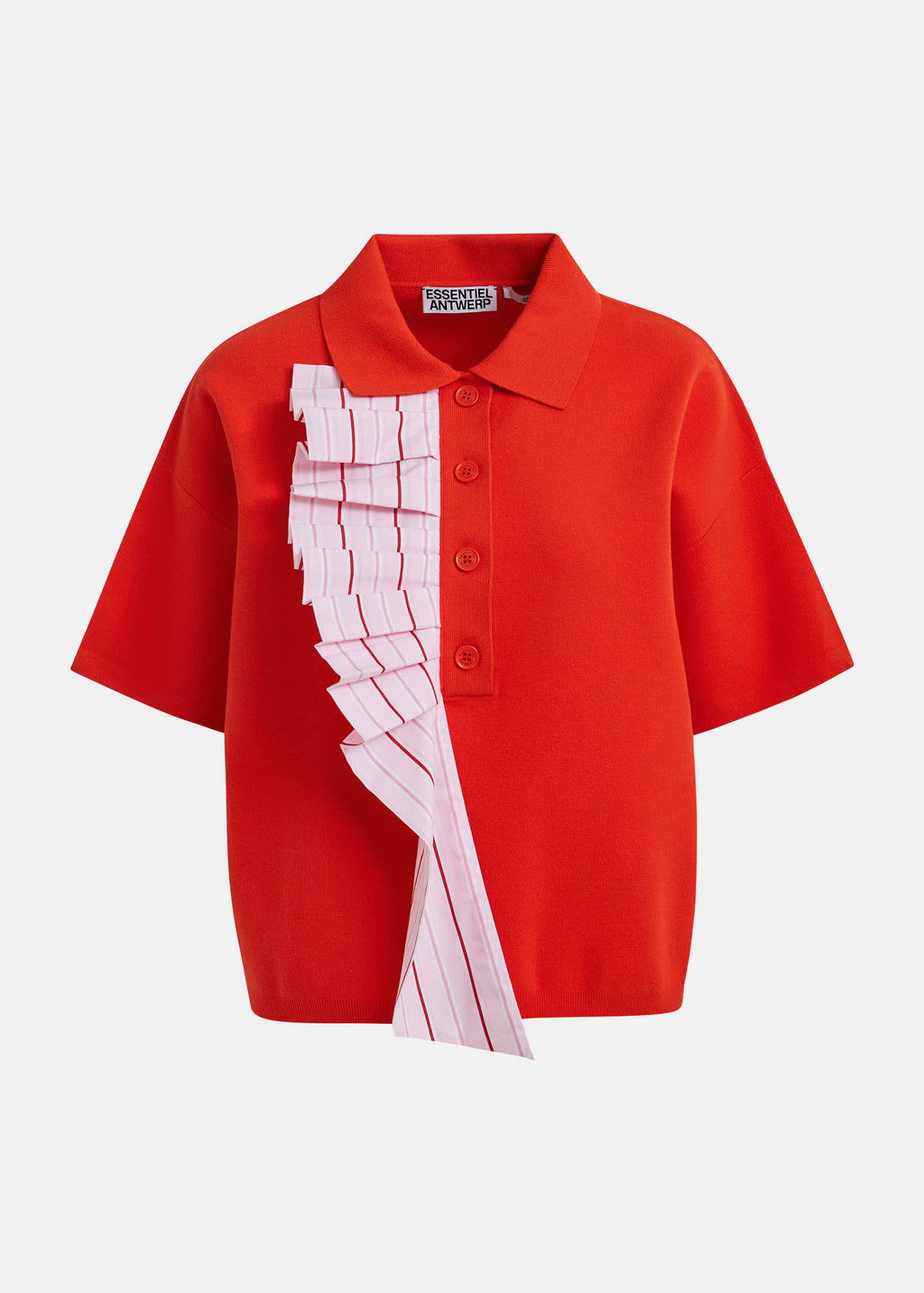 Essentiel Antwerp Orange Polo Top with Pink Ruffle
