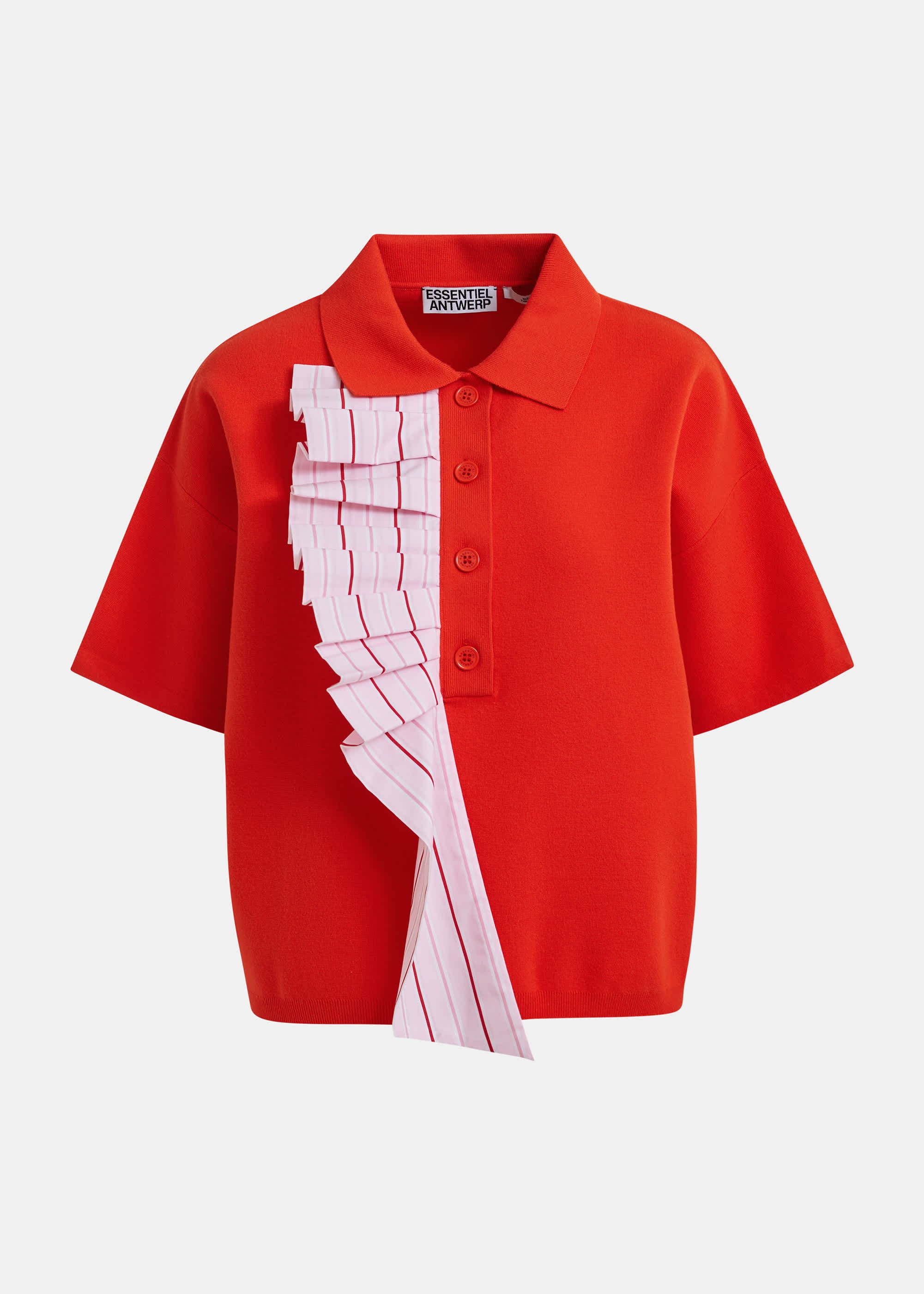 Essentiel Antwerp Orange Polo Top with Pink Ruffle
