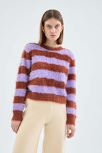 Compania Fantastica Lilac and Brown Textured Knit Jumper