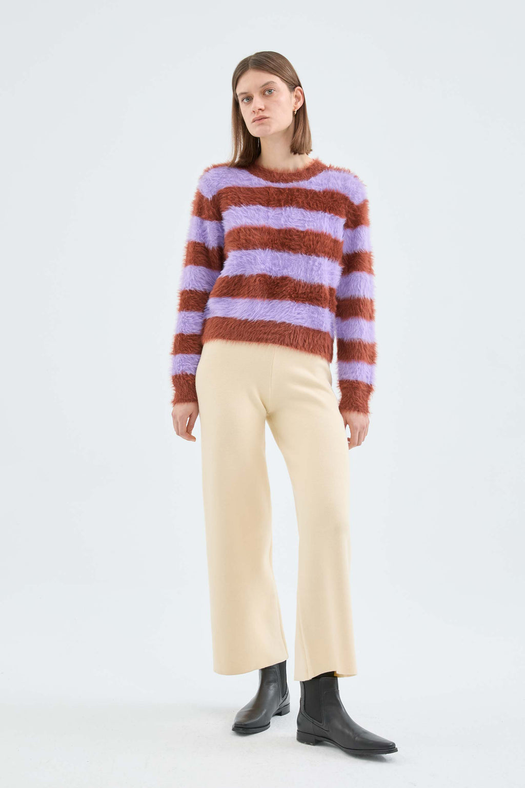 Compania Fantastica Lilac and Brown Textured Knit Jumper