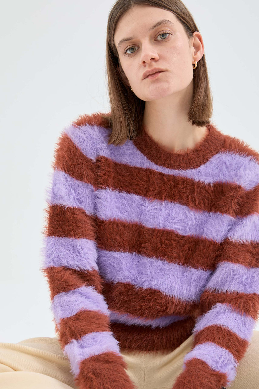 Compania Fantastica Lilac and Brown Textured Knit Jumper