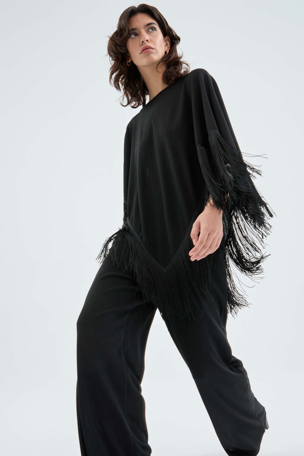 Compania Fantastica Black Fringed Poncho