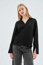 Compania Fantastica Black V-Neck Collar Top