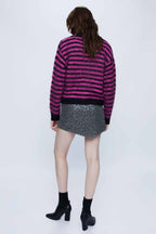 Wild Pony Pink & Black Punk Striped Jumper
