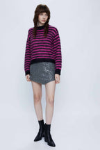 Wild Pony Pink & Black Punk Striped Jumper