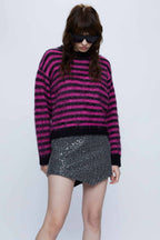 Wild Pony Pink & Black Punk Striped Jumper