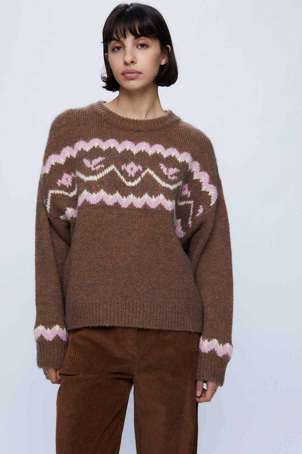Wild Pony Pink & Brown Oversized Alpine Knit Jumper