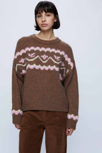 Wild Pony Pink & Brown Oversized Alpine Knit Jumper