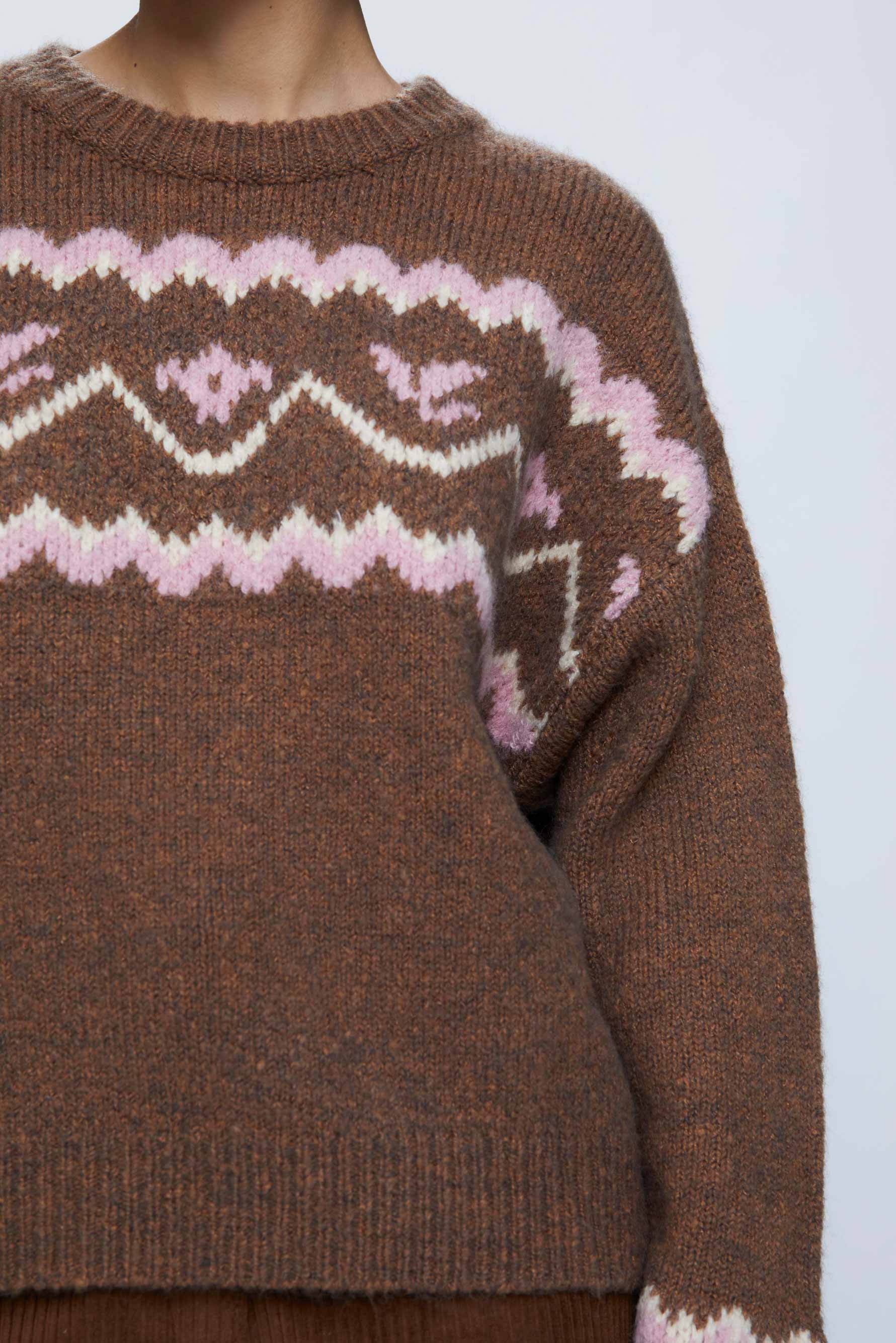 Wild Pony Pink & Brown Oversized Alpine Knit Jumper