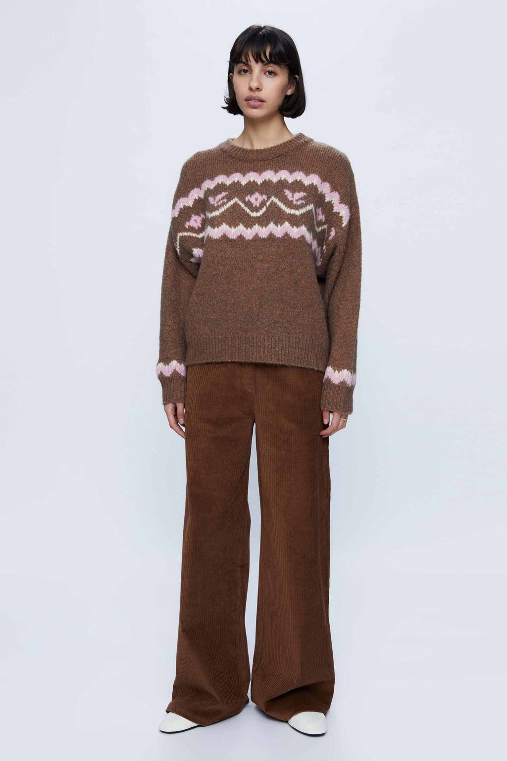 Wild Pony Pink & Brown Oversized Alpine Knit Jumper